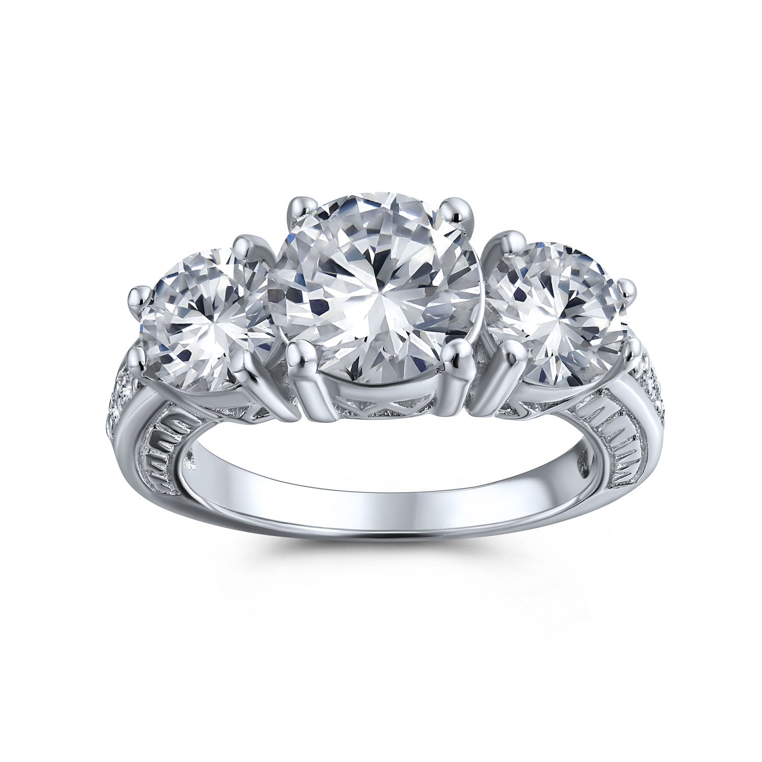 ring-silver-cz-past-present-future_dt-lr1362_1 Vintage Milgrain 4 CTW Round Solitaire Three Stone CZ Engagement Ring Silver - Image 1