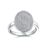 Holiday Party Silver Cocktail Statement Ring with Cubic Zirconia Oval Pave Dome