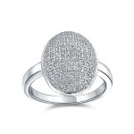 Holiday Party Silver Cocktail Statement Ring with Cubic Zirconia Oval Pave Dome