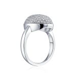 Holiday Party Silver Cocktail Statement Ring with Cubic Zirconia Oval Pave Dome - Image 2