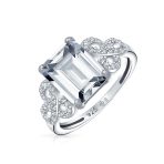 Love Knot Emerald Cut Engagement Ring 3CTW CZ Infinity Band .925 Sterling Silver - Image 2