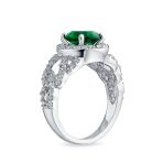 Art Deco Style 3CT Fashion Solitaire Emerald Green Cubic Zirconia Cocktail Statement Ring CZ Band - Image 2