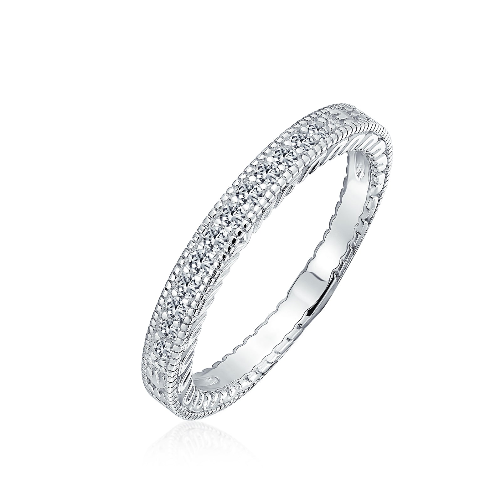 ring-silver-milgrain-zirconia-anniversary_eos-per-0032_11 Pave CZ Cocktail Statement Ring Sterling Silver - Image 1