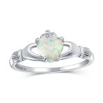 BFF Celtic Friendship Couples Promise Created Opal Claddagh Ring Sterling Silver