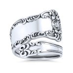 Boho Bypass Spoon Band Silver Ring Oxidized Sterling