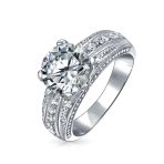 Art Deco Style 2CT Princess Cut CZ Solitaire Engagement Set & Pave Band Ring .925 Sterling Silver - Image 2