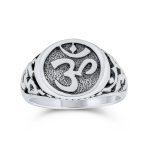 Spiritual Om Signet Ring With Devanagari Script Oxidized .925 Sterling Silver