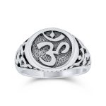 Spiritual Om Signet Ring With Devanagari Script Oxidized .925 Sterling Silver
