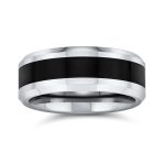Simple Two Tone Black Center Titanium Band Ring Silver Tone Beveled Edge 8MM - Image 2