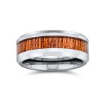 Titanium Wedding Band Ring with Koa Wood Inlay and Silver Tone Comfort Fit - Image 3