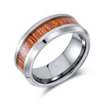 Titanium Wedding Band Ring with Koa Wood Inlay and Silver Tone Comfort Fit