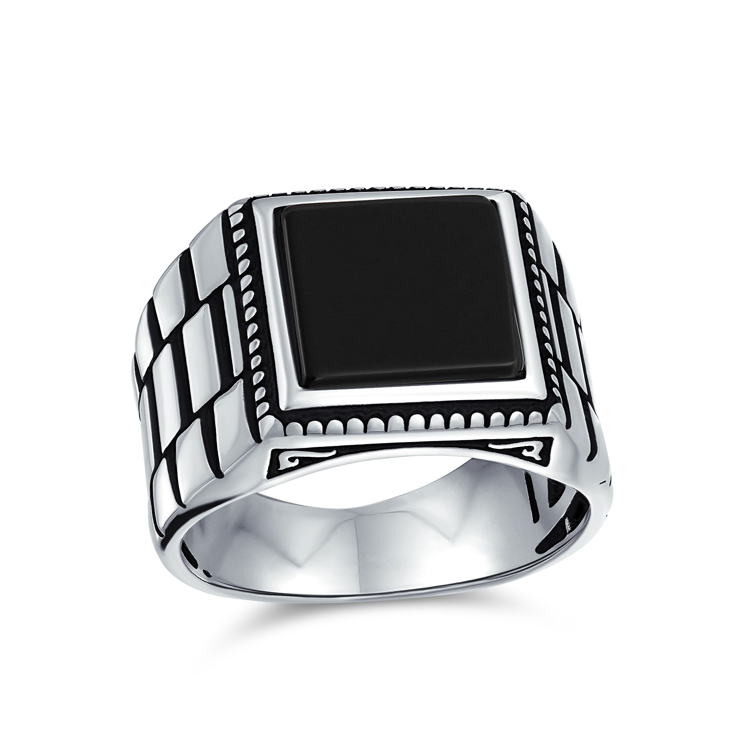 ring-watch-mens-black-square_pts-zky640ox_1 Retro Mens Silver Ring with Black Onyx and Red Agate Gemstone Handmade in Turkey - Image 1