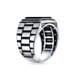 Retro Mens Silver Ring with Black Onyx and Red Agate Gemstone Handmade in Turkey - Image 3