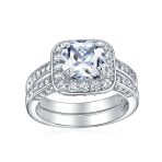 2CT Cushion Cut CZ Engagement Ring in .925 Sterling Silver with Three-Sided Double Pave Band