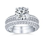 Art Deco Style 3CT Cubic Zirconia Princess Cut Solitaire Eternity Band Engagement Ring Set Sterling Silver
