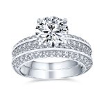 Art Deco Style 3CT Cubic Zirconia Princess Cut Solitaire Eternity Band Engagement Ring Set Sterling Silver