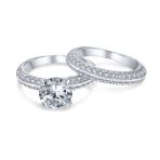 Art Deco Style 3CT Cubic Zirconia Princess Cut Solitaire Eternity Band Engagement Ring Set Sterling Silver - Image 2