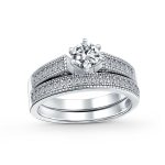 1.5CT Round Cubic Zirconia Solitaire 6 Prong Milgrain CZ Pave Engagement Band Ring Set Sterling Silver