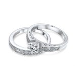 1.5CT Round Cubic Zirconia Solitaire 6 Prong Milgrain CZ Pave Engagement Band Ring Set Sterling Silver - Image 2