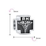 Nurse RN Caduceus Cross Charm Bead Sterling Silver for European Bracelet - Image 3