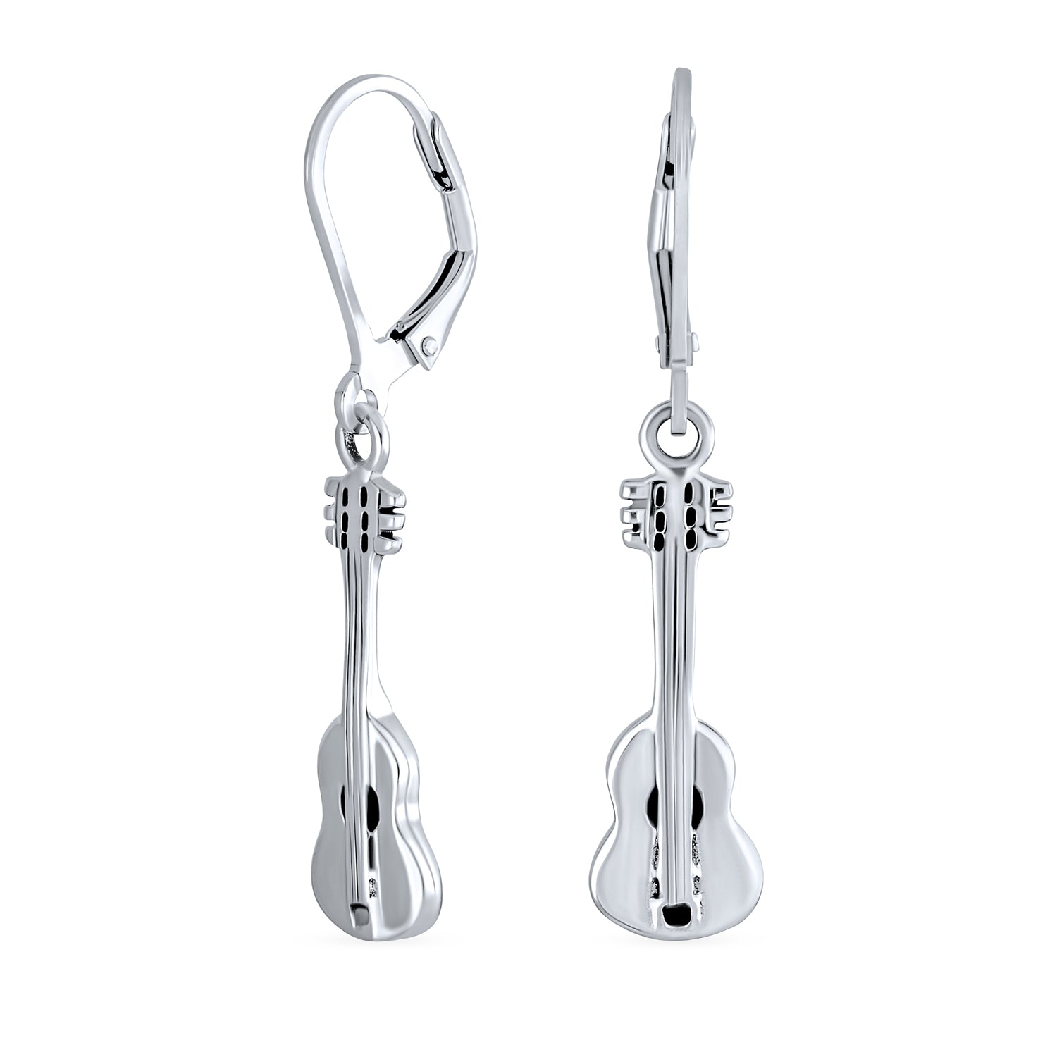 rock-instrument-silver-guitar-dangle-earrings-pmr-e10763_1 Musician Acoustic Music Lover Guitar Dangle Earrings Sterling Silver - Image 1