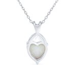 Opulence White Created Opal Solitaire Heart Pendant Necklace .925 Sterling Silver - Image 2