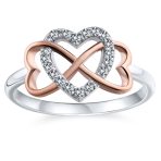 Romantic CZ Pave Cubic Zirconia Intertwined Infinity Forever Heart Promise Ring Rose Gold Sterling Silver