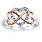 Romantic CZ Pave Cubic Zirconia Intertwined Infinity Forever Heart Promise Ring Rose Gold Sterling Silver