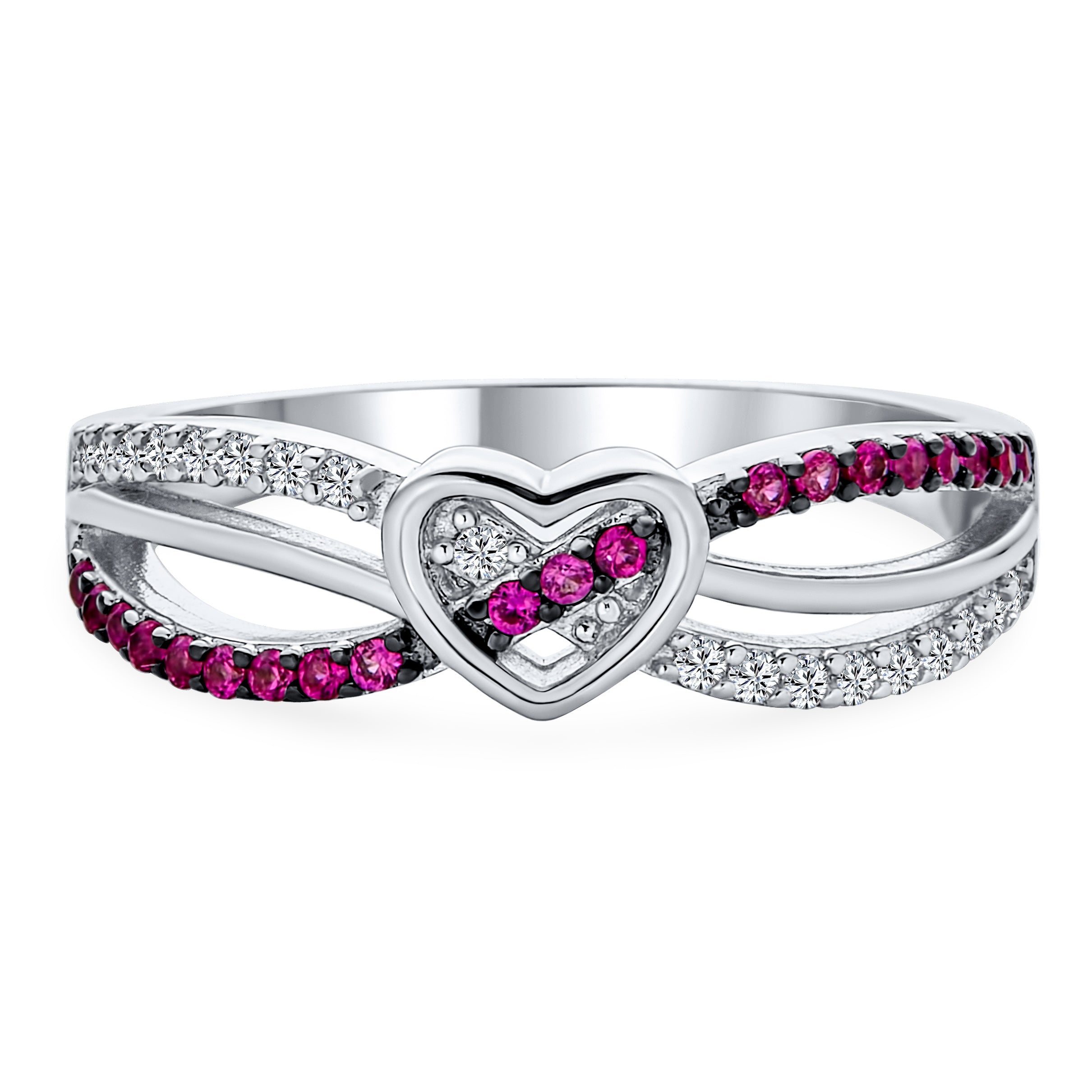 romantic-cz-intertwined-bands-pink-ring-hsh-hsr13621-01 Romantic Friendship Pink CZ Infinity Heart Shape Promise Ring Cubic Zirconia .925 Sterling Silver - Image 1