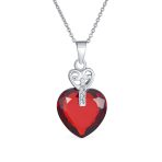 Key to Her Heart 10 CTW CZ Red Cubic Zirconia Large Heart Necklace Pendant Sterling Silver