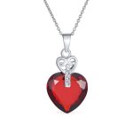 Key to Her Heart 10 CTW CZ Red Cubic Zirconia Large Heart Necklace Pendant Sterling Silver