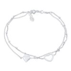 Forever Love Double Strand Two Love Hearts Anklet Ankle Bracelet .925 Sterling Silver Adjustable - Image 2