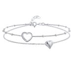 Forever Love Double Strand Two Love Hearts Anklet Ankle Bracelet .925 Sterling Silver Adjustable