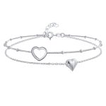 Forever Love Double Strand Two Love Hearts Anklet Ankle Bracelet .925 Sterling Silver Adjustable