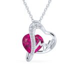 Romantic Double Infinity Heart Pendant Necklace Ruby Red Crystal Sterling Silver