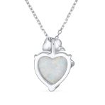 Romantic Opulence Heart Opal CZ Rose Pendant Necklace Sterling Silver 16-18 Inch - Image 2