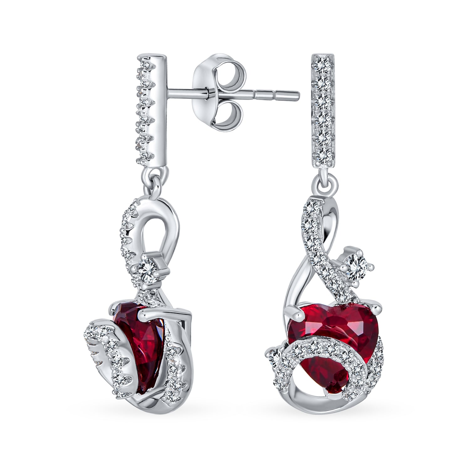 romantic-infinity-swirl-red-heart-earrings-byj-mt0432red_01 Romantic Love Pink Red Cubic Zirconia CZ Dangling Drop Heart Earrings Sterling Silver - Image 1