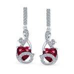Romantic Love Pink Red Cubic Zirconia CZ Dangling Drop Heart Earrings Sterling Silver - Image 2