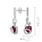Romantic Love Pink Red Cubic Zirconia CZ Dangling Drop Heart Earrings Sterling Silver - Image 4