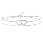 Interlocking Open Hearts Double Strand Chain Anklet Ankle Bracelet Sterling Silver Adjustable 9 To 10 Inch