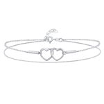 Interlocking Open Hearts Double Strand Chain Anklet Ankle Bracelet Sterling Silver Adjustable 9 To 10 Inch