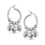 Romantic Love Dangle Earrings with Multi Charms Heart Shaped Huggie Hoops Silver - Image 2