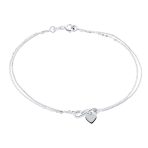Romantic Love Knot Heart Layered Anklet Bracelet Double Chain Silver 9 Inch - Image 2