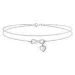 Romantic Love Knot Heart Layered Anklet Bracelet Double Chain Silver 9 Inch
