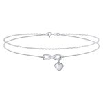 Romantic Love Knot Heart Layered Anklet Bracelet Double Chain Silver 9 Inch