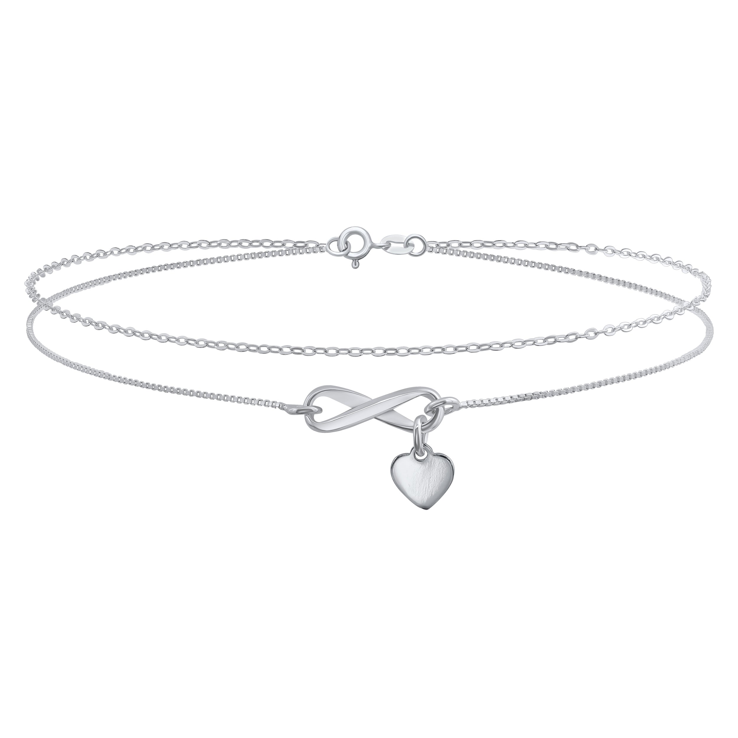 romantic-love-knot-set-infinity-charm-srn-s122814a_011 Romantic Love Knot Heart Layered Anklet Bracelet Double Chain Silver 9 Inch - Image 1