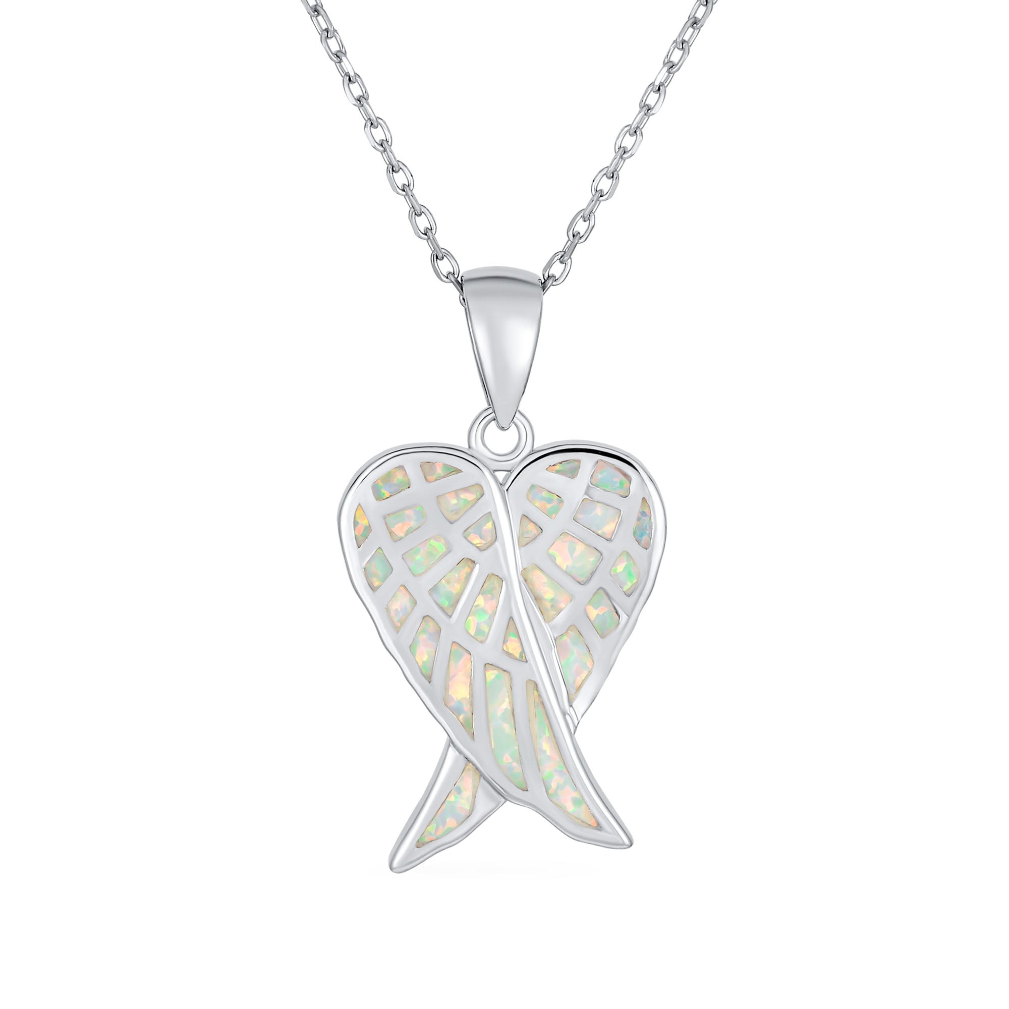 romantic-love-opal-angel-feather-pendant-xny-ps5117-az_01 Romantic Love Gemstone White Opal Angel Wings Pendant Necklace Sterling Silver - Image 1