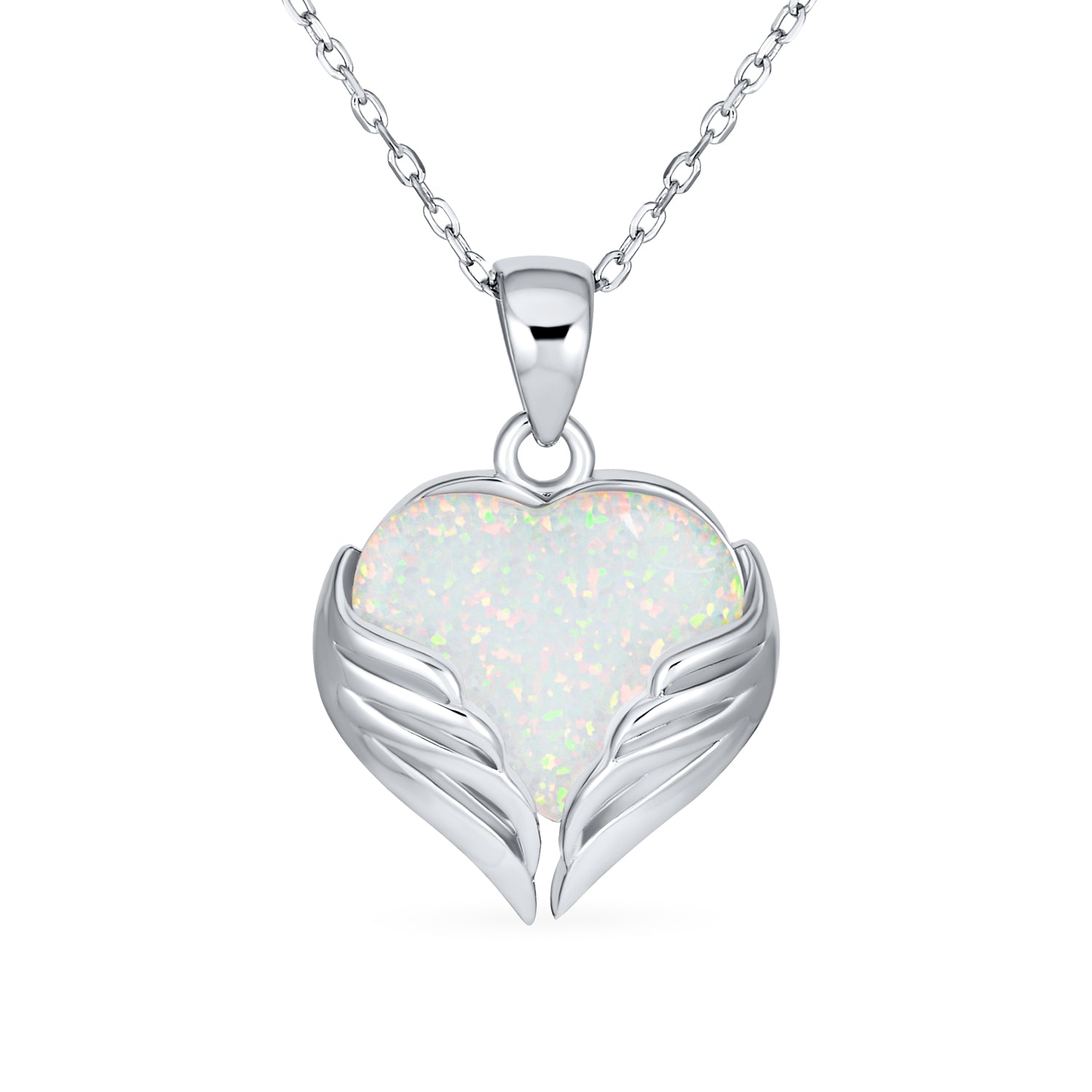 romantic-love-white-opal-angel-wing-pendant-xny-ps4932a1 Romantic Love Gemstone White Opal Heart Angel Wing Pendant Necklace Silver - Image 1