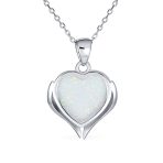 Romantic Love Gemstone White Opal Heart Angel Wing Pendant Necklace Silver - Image 2