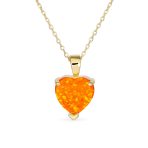 Romantic Necklace Created White Opal Heart Pendant Necklace Rose Gold Plated .925 Sterling Silver - Image 3